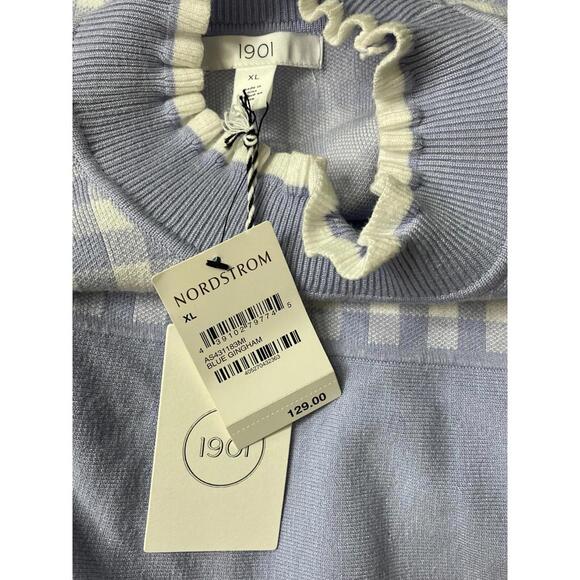 Nordstrom 1901 Blue Gingham Short Sleeve A Line Knee Length Dress Stretch NWT XL - Picture 5 of 6